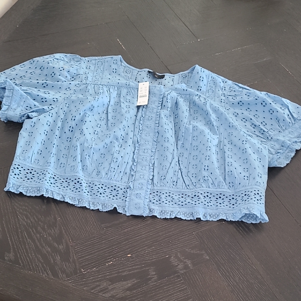NWT J. Crew Button Front Eyelet Cropped Top